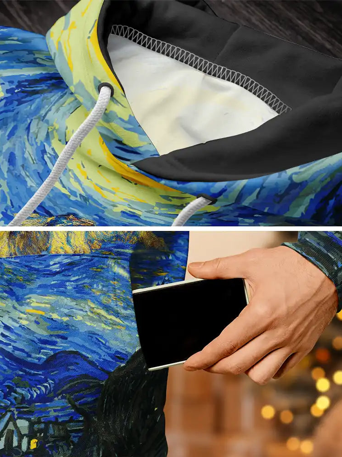 Custom Photo Family Pet Portrait Art Style Starry Night Painting Effect - Personalized Pullover Hoodie 8