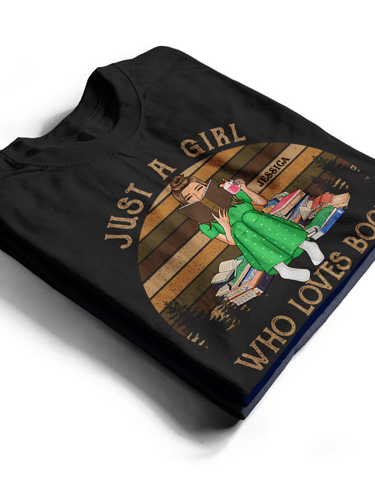 Just A Girl Who Loves Books Reading Vintage - Gift For Book Lovers - Personalized Custom T Shirt 2