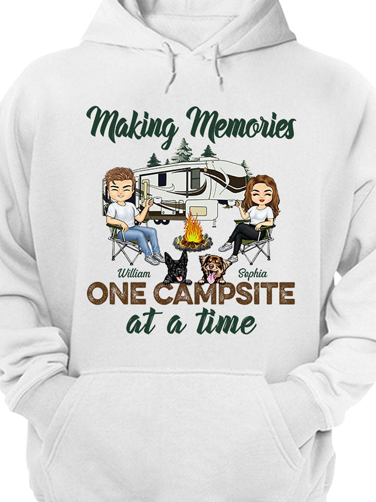 Making Memories One Campsite At A Time Dogs Camping Husband Wife - Couple Gift - Personalized Custom T Shirt 1