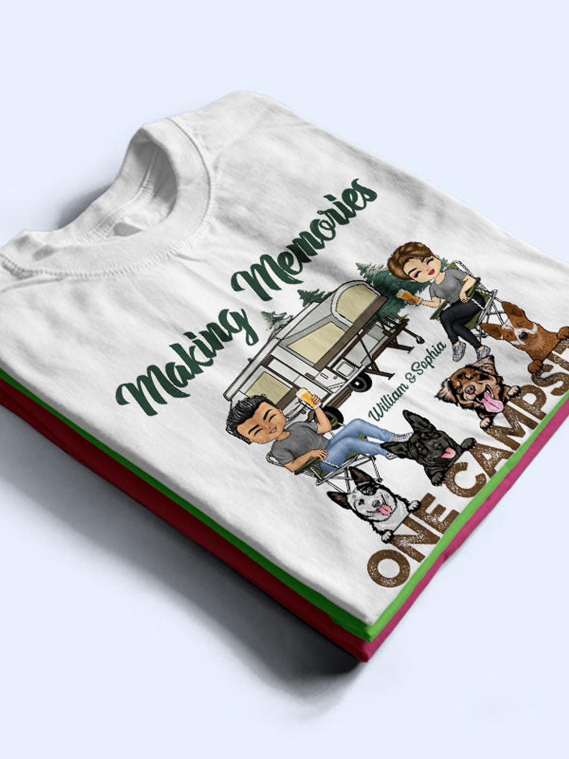 Making Memories One Campsite At A Time Dogs Camping Husband Wife - Couple Gift - Personalized Custom T Shirt 2