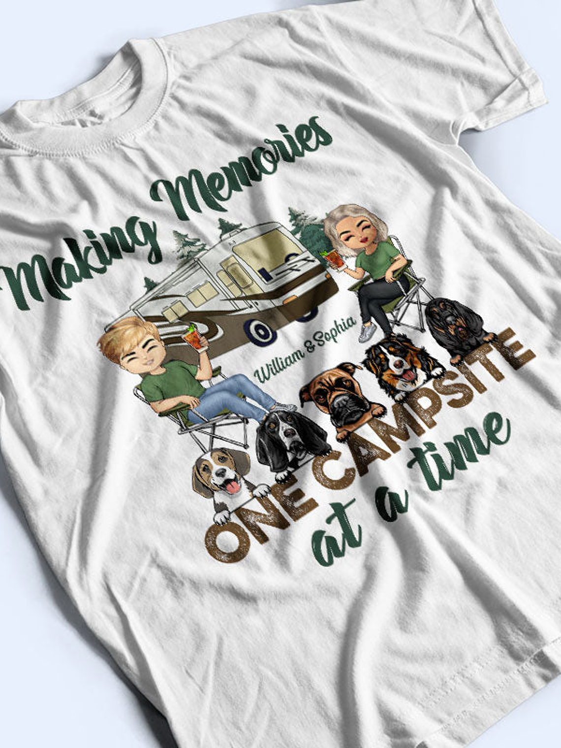 Making Memories One Campsite At A Time Dogs Camping Husband Wife - Couple Gift - Personalized Custom T Shirt 3