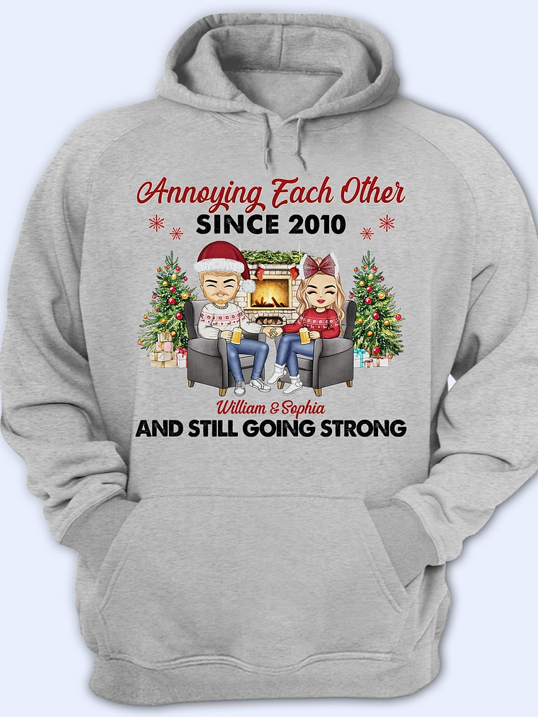 Christmas Family Chibi Old Couple Annoying Each Other Since - Gift For Couples - Personalized Custom Hoodie 1
