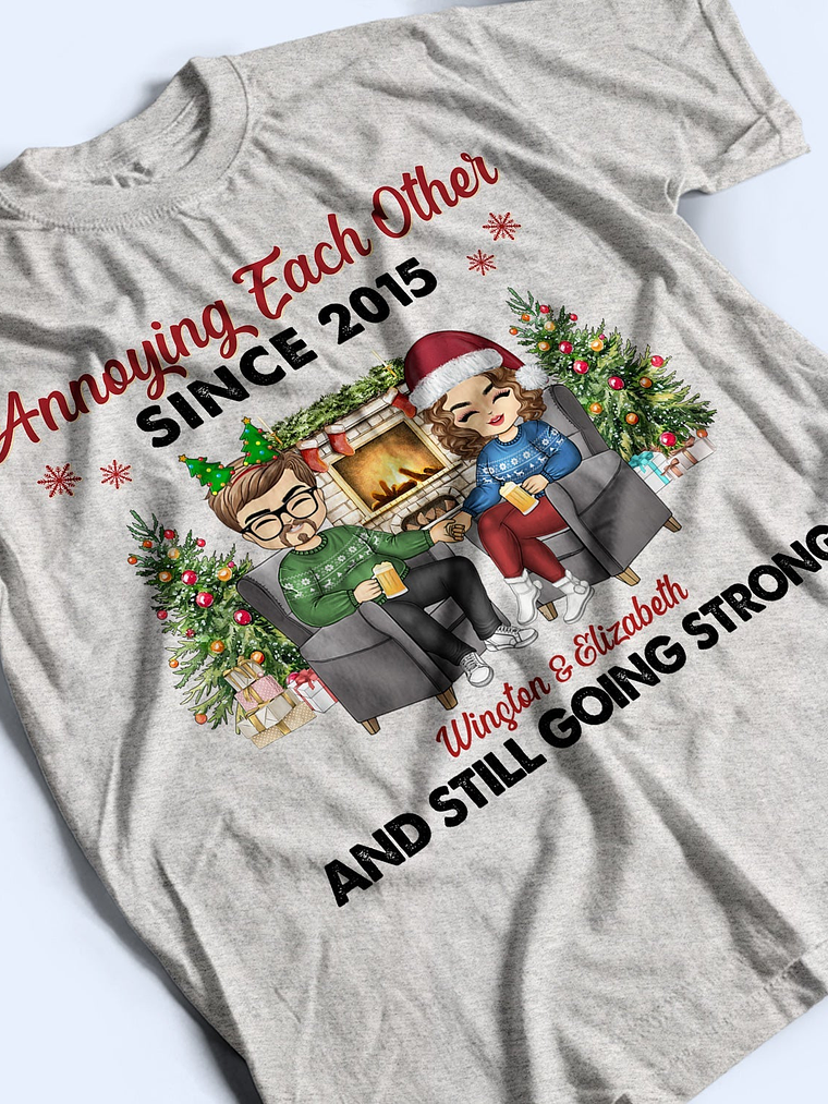 Christmas Family Chibi Old Couple Annoying Each Other Since - Gift For Couples - Personalized Custom Hoodie 3