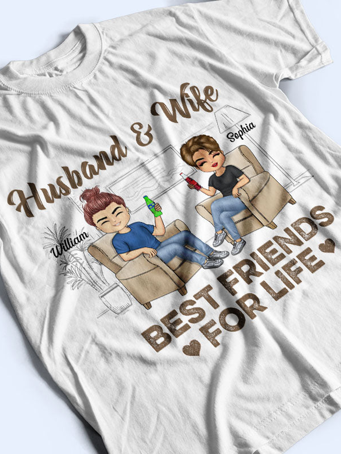 Husband Wife Best Friends For Life - Couple Gift - Personalized Custom T Shirt 3