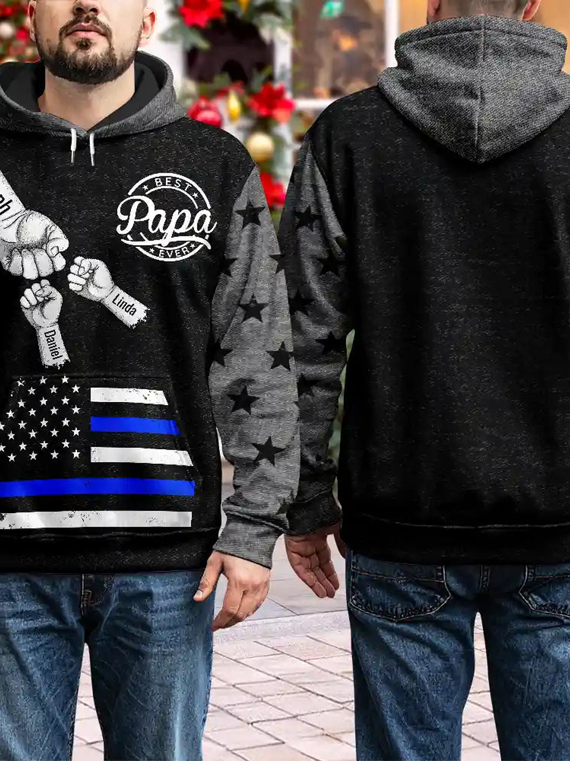 Stars And Stripes Dad Kid Hand Grunge - Personalized Pullover Hoodie 4