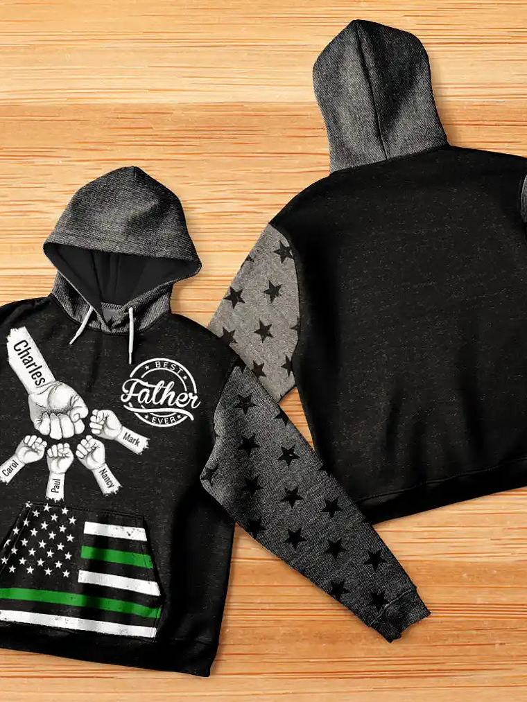 Stars And Stripes Dad Kid Hand Grunge - Personalized Pullover Hoodie 5
