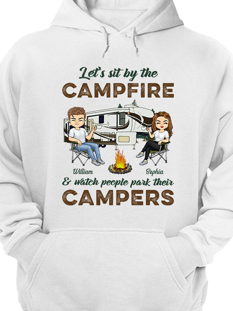 Let's Sit By The Campfire Husband Wife Camping - Couple Gift - Personalized Custom T Shirt 1