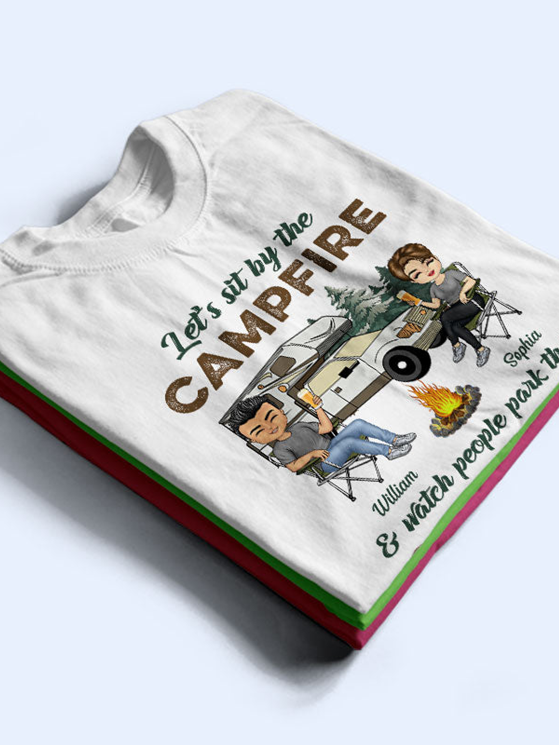 Let's Sit By The Campfire Husband Wife Camping - Couple Gift - Personalized Custom T Shirt 2