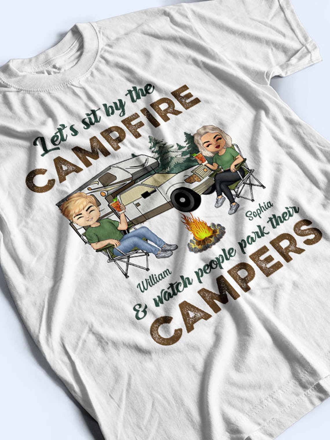 Let's Sit By The Campfire Husband Wife Camping - Couple Gift - Personalized Custom T Shirt 3
