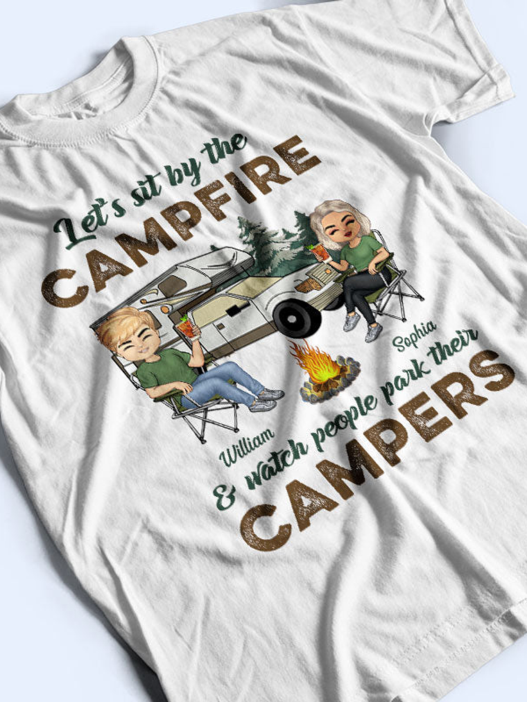 Let's Sit By The Campfire Husband Wife Camping - Couple Gift - Personalized Custom T Shirt 3