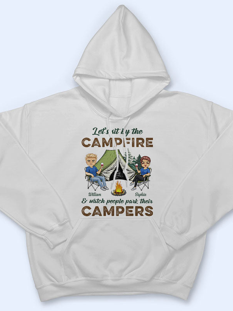 Let's Sit By The Campfire Husband Wife Camping - Couple Gift - Personalized Custom T Shirt 4