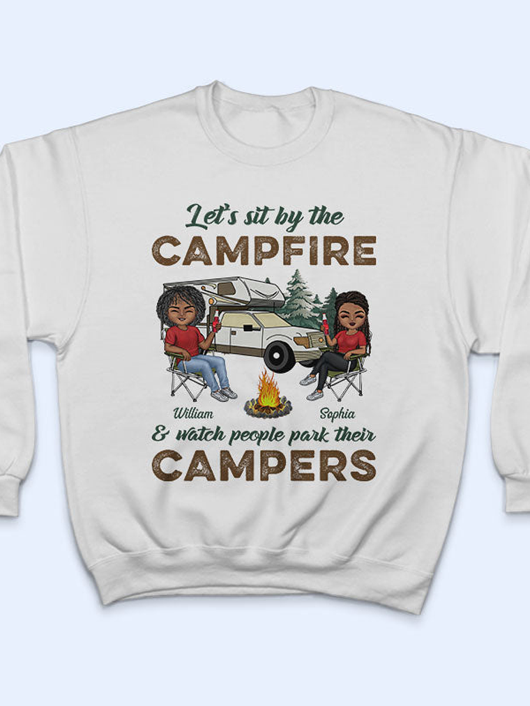Let's Sit By The Campfire Husband Wife Camping - Couple Gift - Personalized Custom T Shirt 5