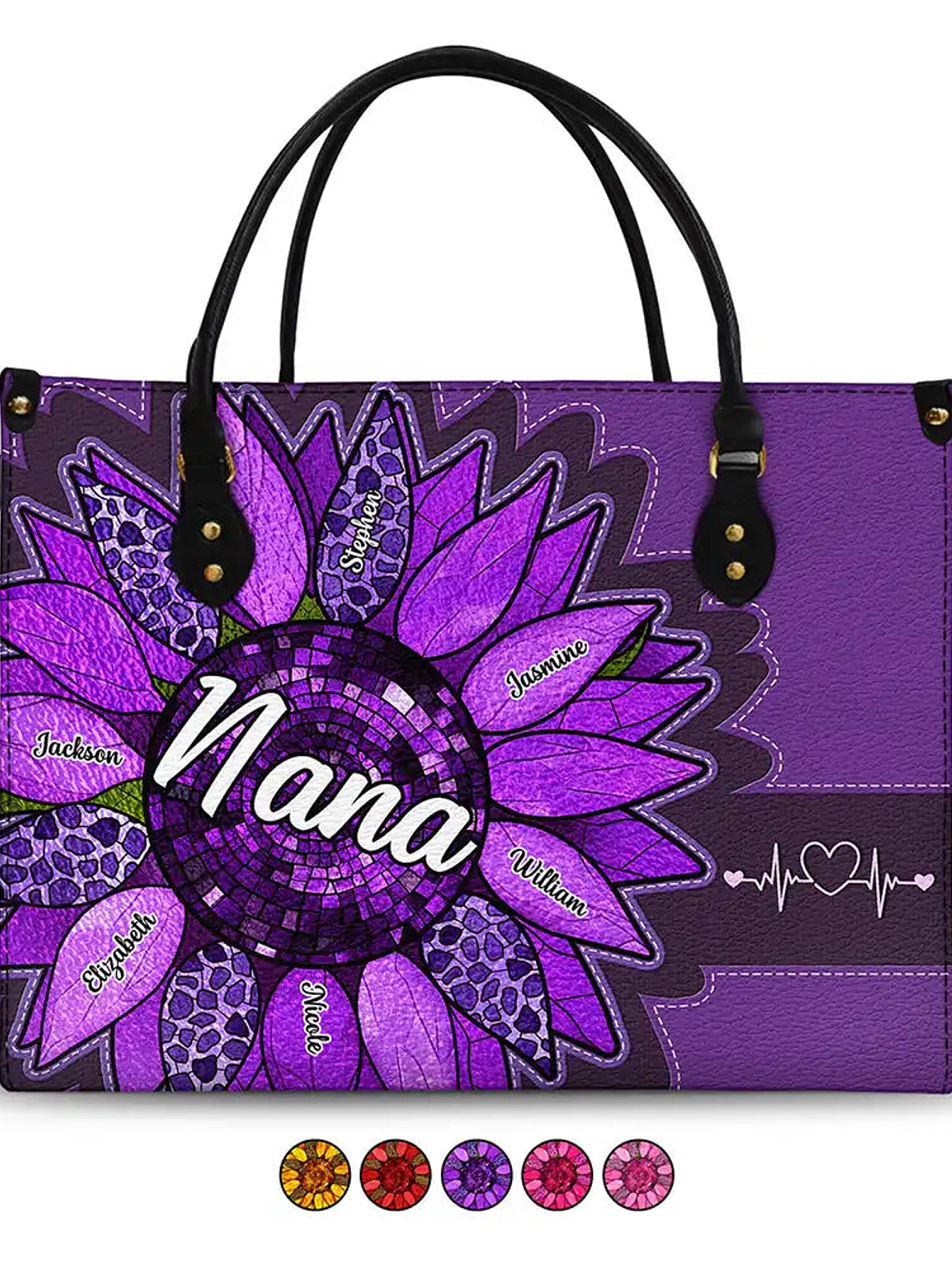 Nana Auntie Mom Family Sunflower - Personalized Leather Bag 1
