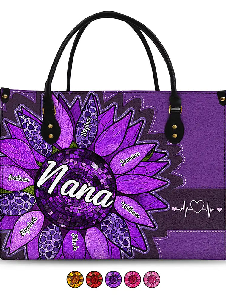 Nana Auntie Mom Family Sunflower - Personalized Leather Bag 1