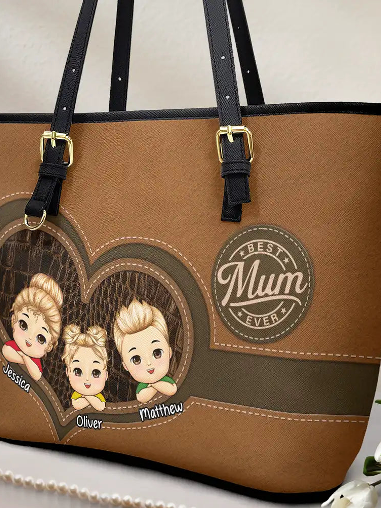 Best Mom Ever - Personalized Leather Tote Bag 2