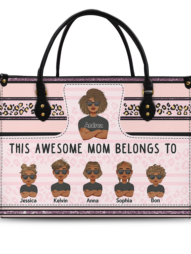 This Awesome Mom Belongs To - Gift For Mother - Personalized Leather Bag 1