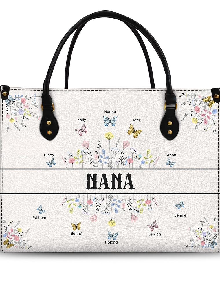 Butterfly Grandma - Gift For Grandma - Personalized Leather Bag 1