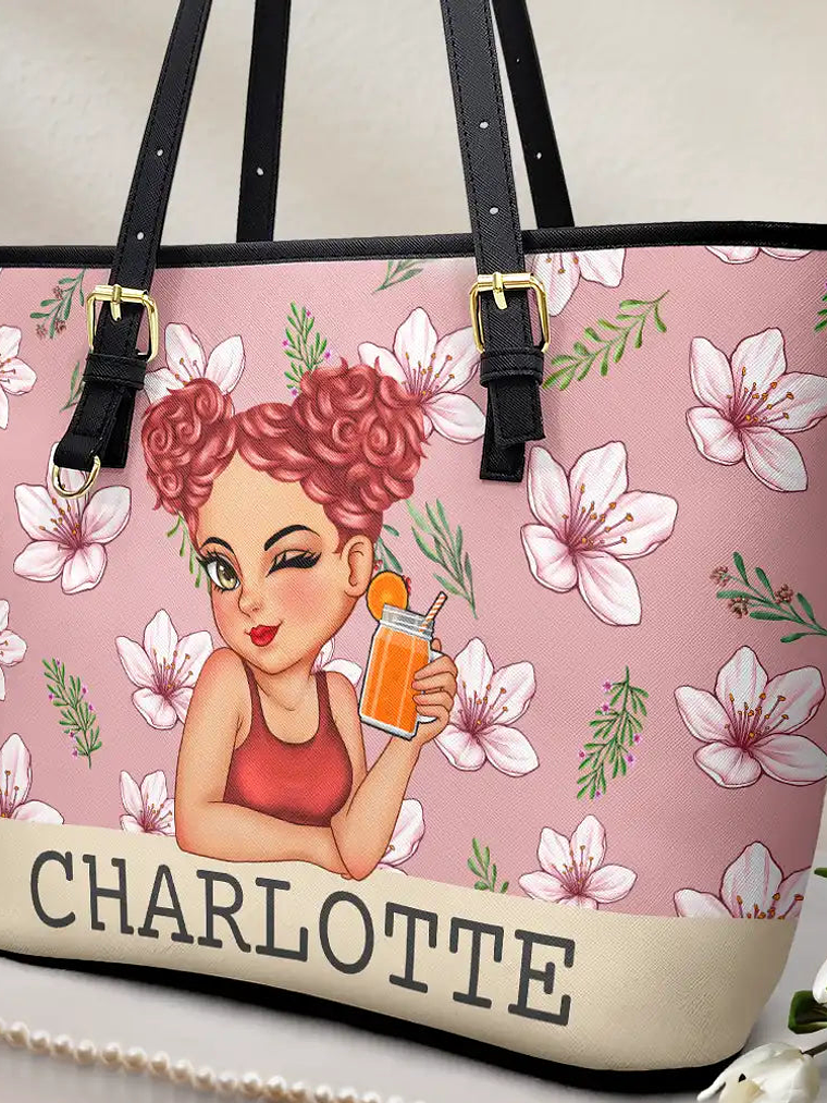 Birth Month Flowers Bloom Where You're Planted Women - Personalized Leather Tote Bag 2