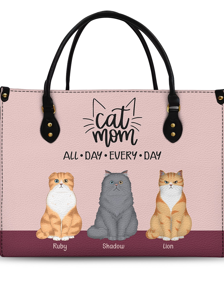 All Day Every Day - Gift For Cat Mom - Personalized Leather Bag 1