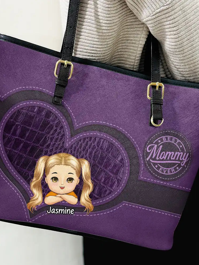 Best Mom Ever - Personalized Leather Tote Bag 3