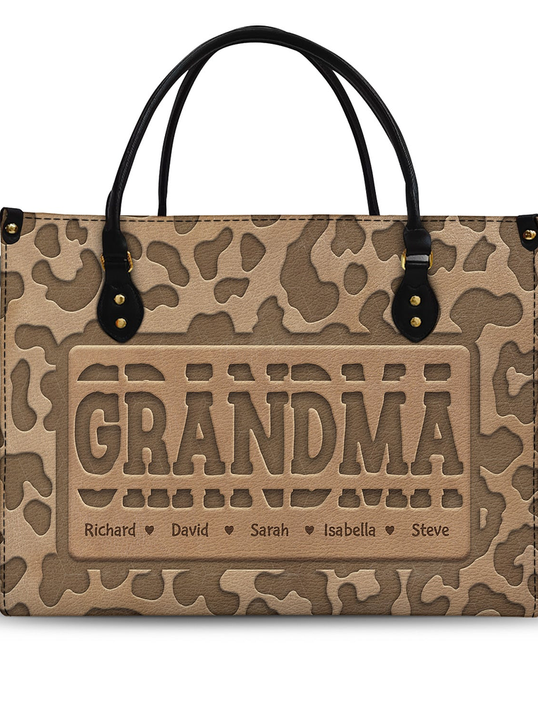 Mom Grandma Title Leopard Pattern - Birthday, Loving Gift For Grandmother, Mother, Mom - Personalized Leather Bag 1