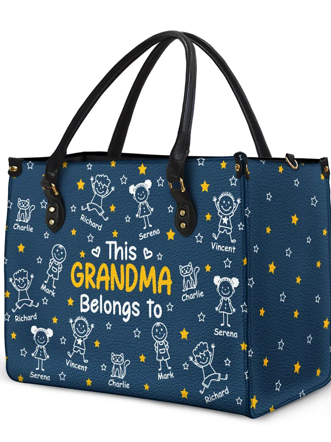 This Grandma Mom Belongs To Kids Pet - Personalized Leather Bag 2