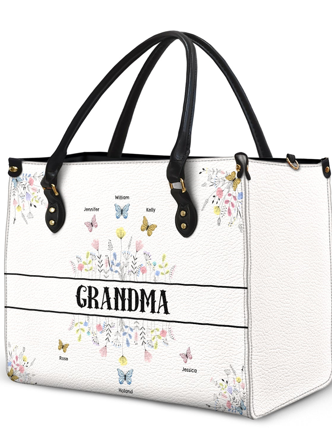 Butterfly Grandma - Gift For Grandma - Personalized Leather Bag 2