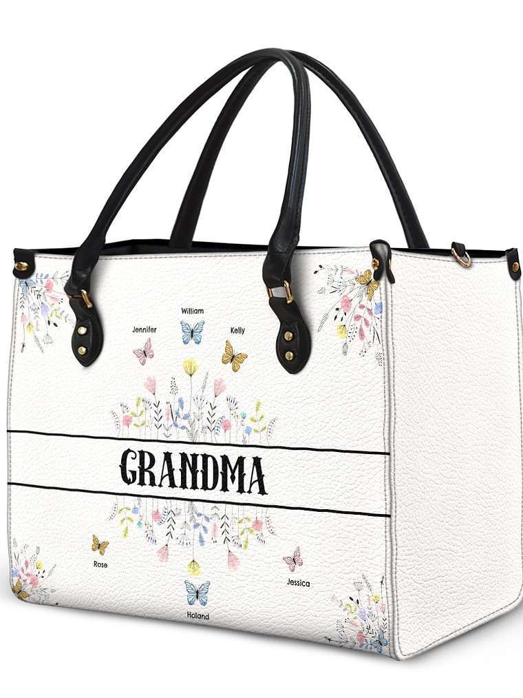 Butterfly Grandma - Gift For Grandma - Personalized Leather Bag 2