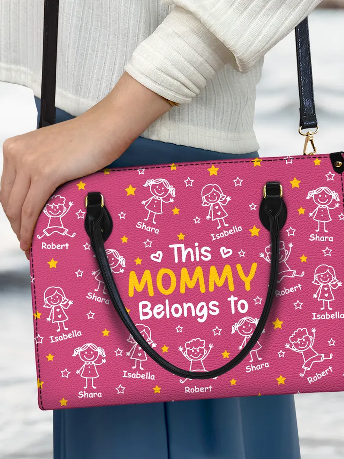 This Grandma Mom Belongs To Kids Pet - Personalized Leather Bag 3