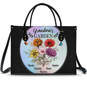 Holography Grandma's Garden Birth Flower - Personalized Leather Bag