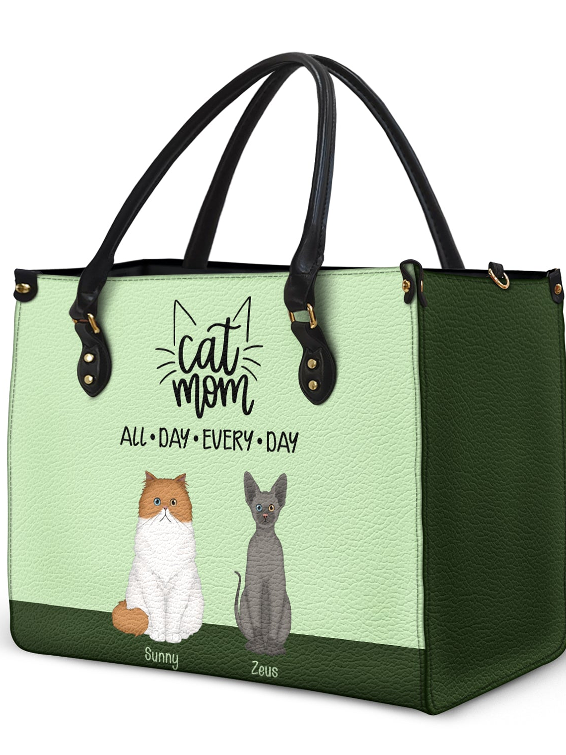 All Day Every Day - Gift For Cat Mom - Personalized Leather Bag 2