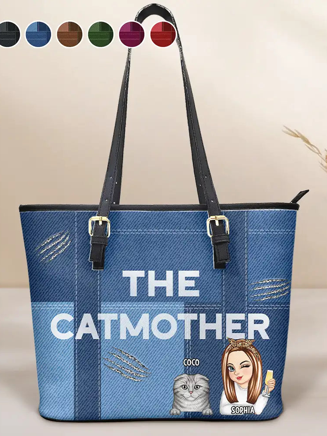 The Catmother - Personalized Leather Tote Bag 1