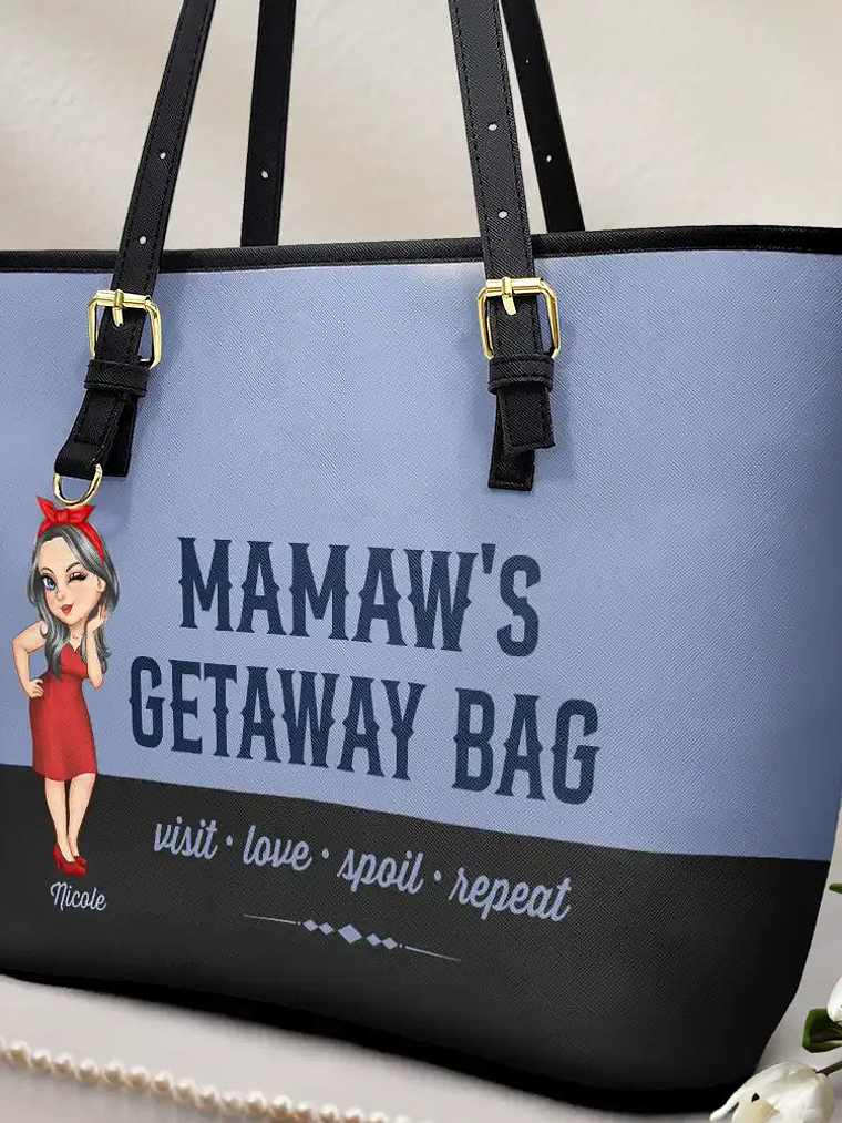 Grandma's Getaway Bag - Personalized Leather Tote Bag 2