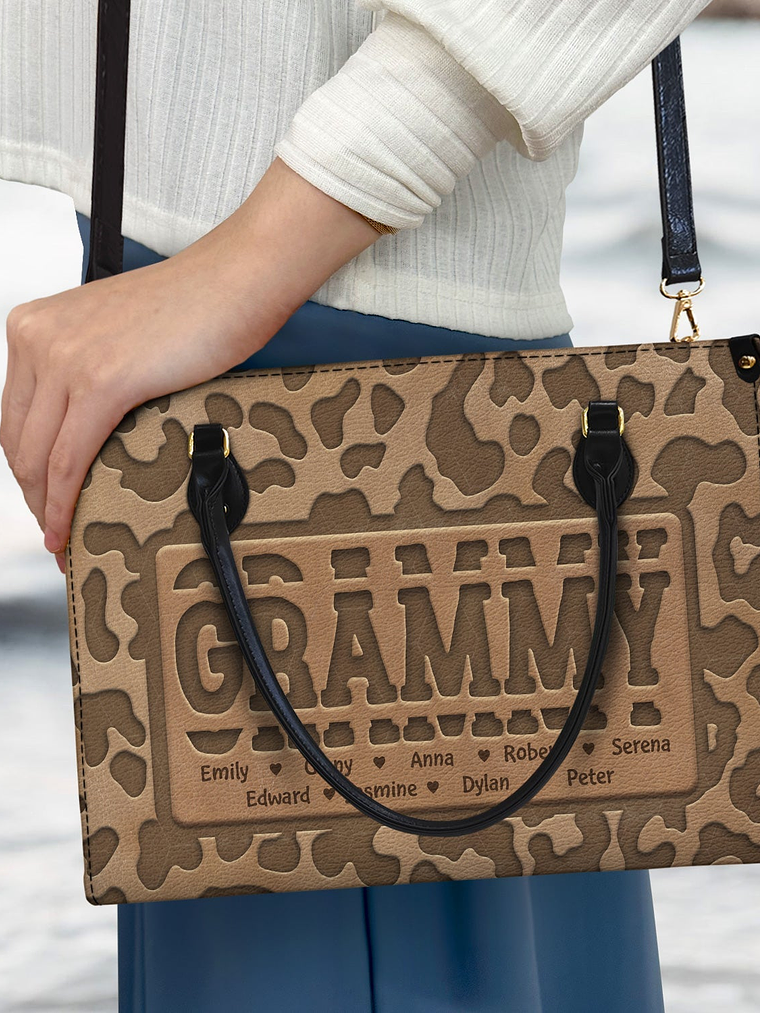 Mom Grandma Title Leopard Pattern - Birthday, Loving Gift For Grandmother, Mother, Mom - Personalized Leather Bag 3
