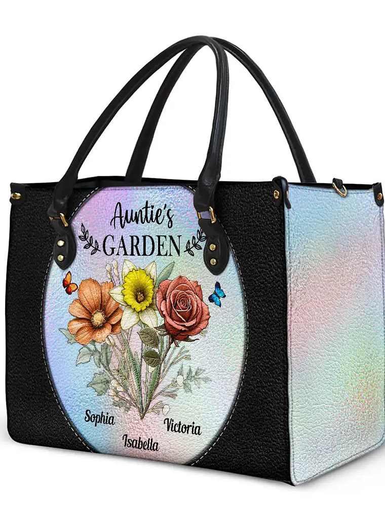Holography Grandma's Garden Birth Flower - Personalized Leather Bag 2