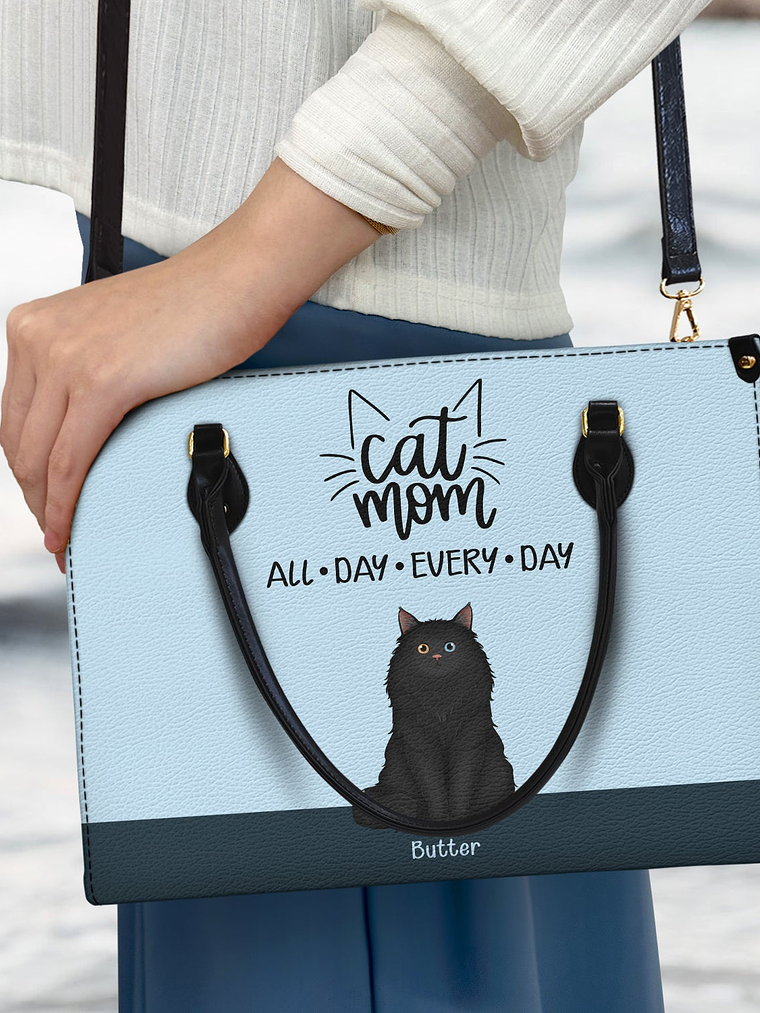 All Day Every Day - Gift For Cat Mom - Personalized Leather Bag 3