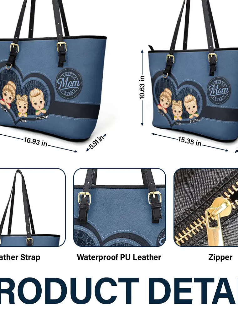 Best Mom Ever - Personalized Leather Tote Bag 6