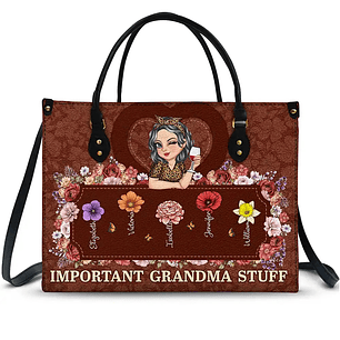 Important Nana Mom Stuff - Personalized Leather Bag