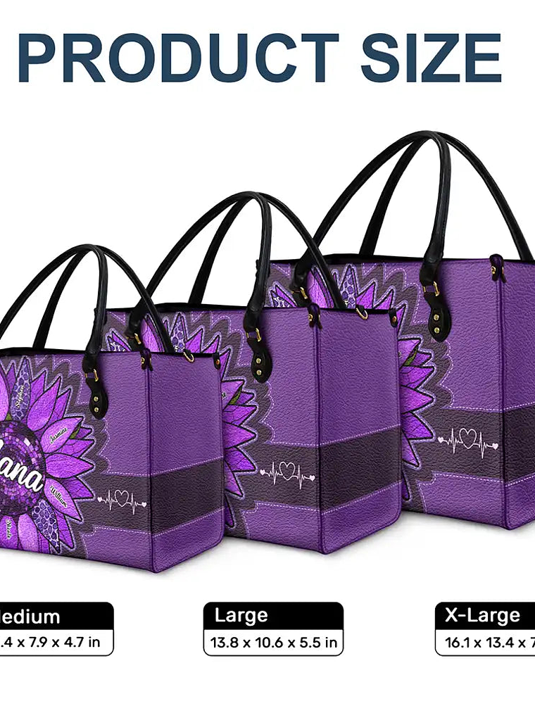 Nana Auntie Mom Family Sunflower - Personalized Leather Bag 6