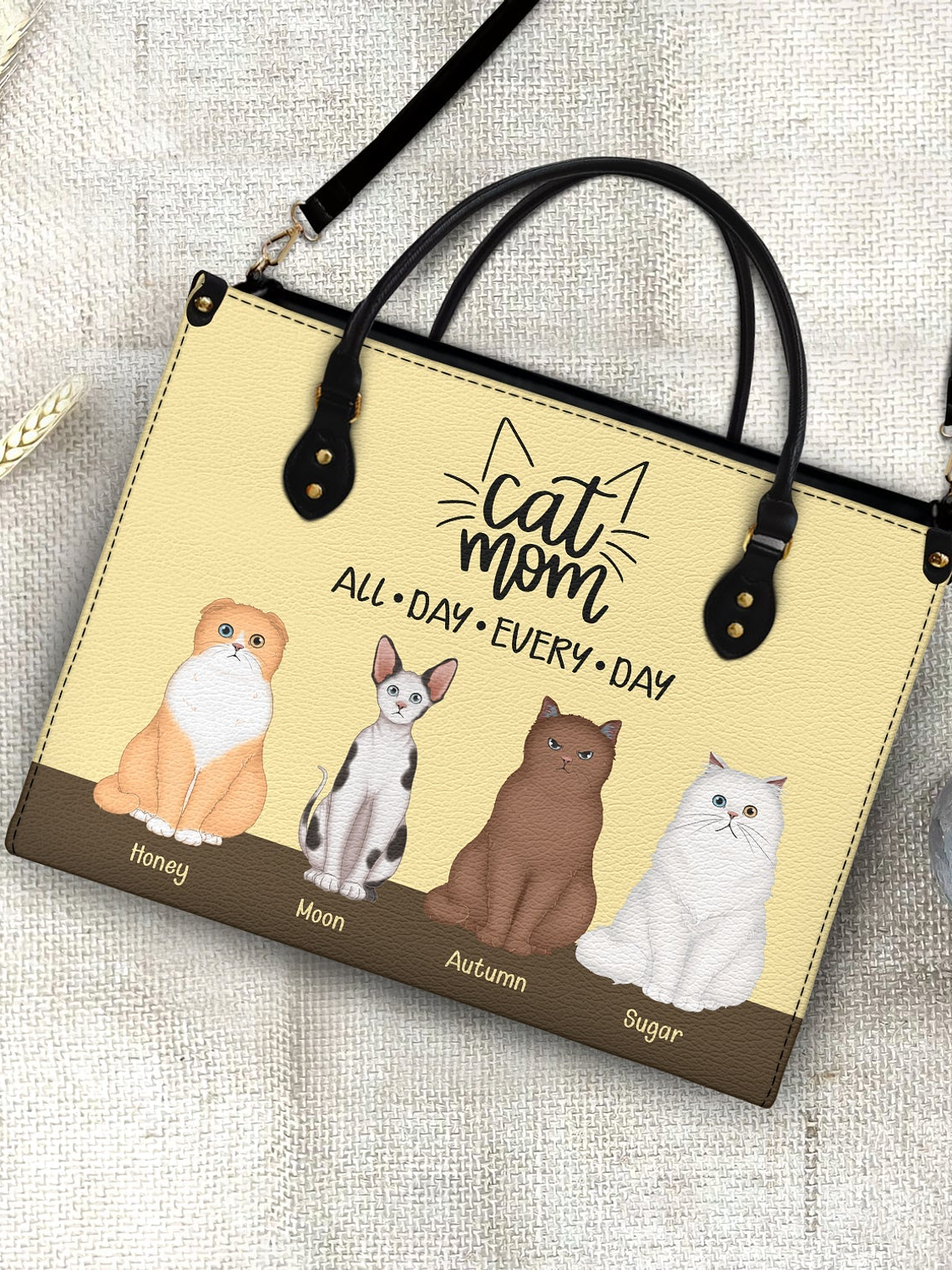 All Day Every Day - Gift For Cat Mom - Personalized Leather Bag 4