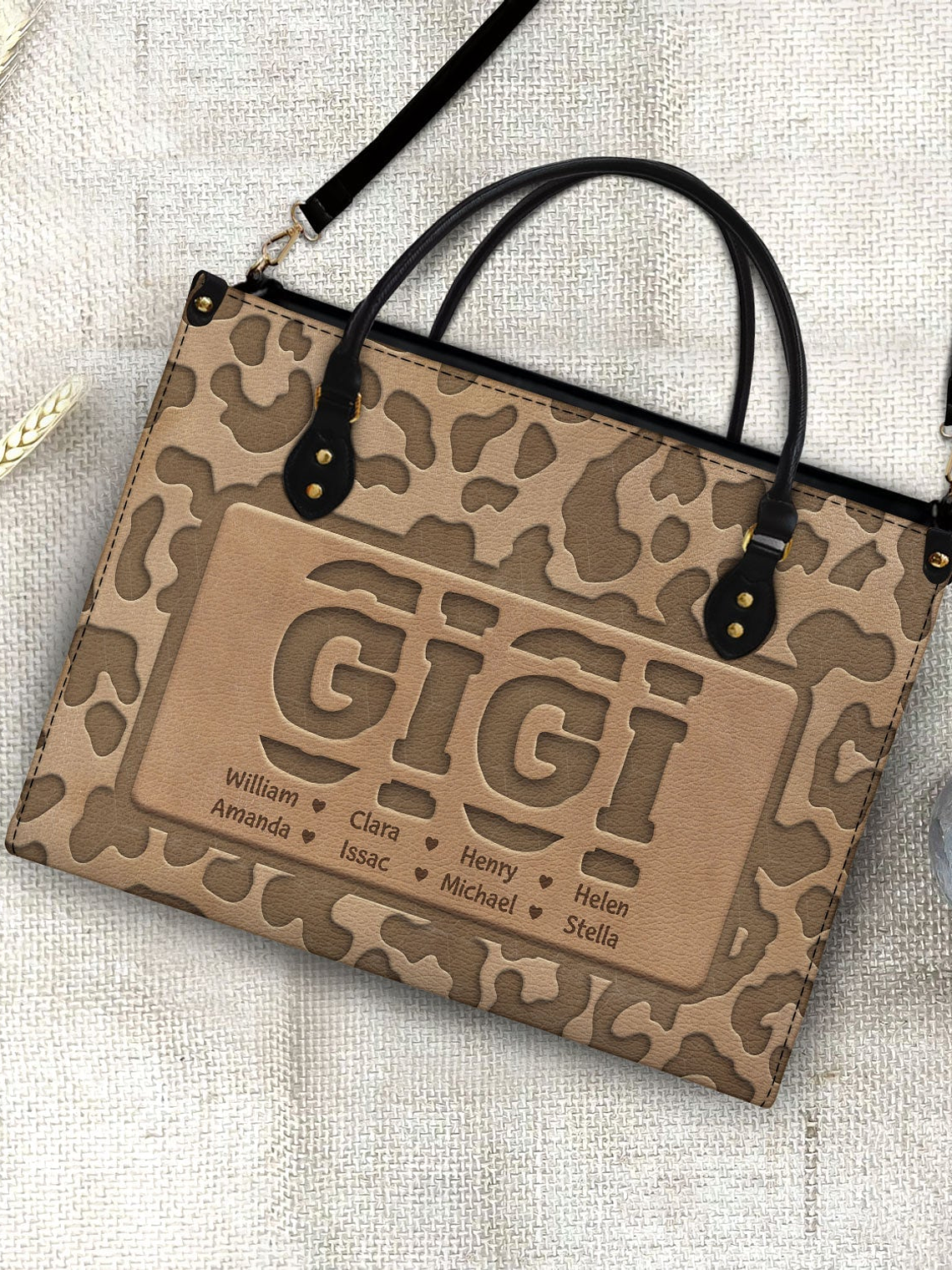 Mom Grandma Title Leopard Pattern - Birthday, Loving Gift For Grandmother, Mother, Mom - Personalized Leather Bag 4