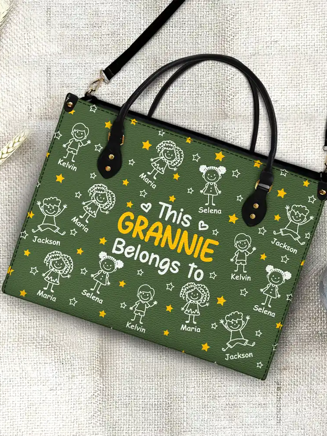 This Grandma Mom Belongs To Kids Pet - Personalized Leather Bag 4