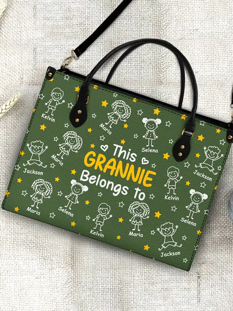 This Grandma Mom Belongs To Kids Pet - Personalized Leather Bag 4