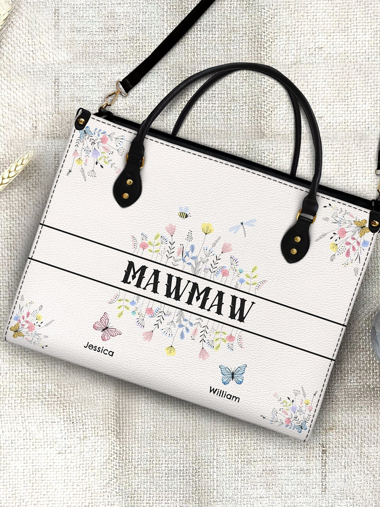 Butterfly Grandma - Gift For Grandma - Personalized Leather Bag 4