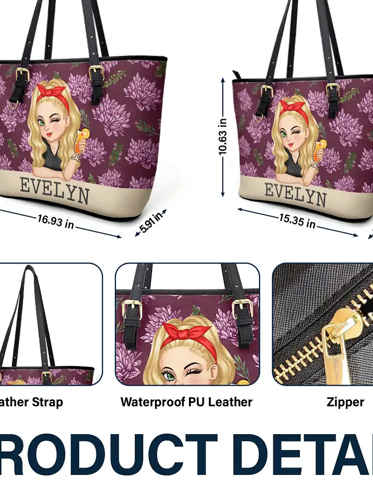 Birth Month Flowers Bloom Where You're Planted Women - Personalized Leather Tote Bag 6