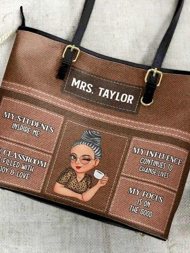 Teacher Inspiration - Personalized Leather Tote Bag 4