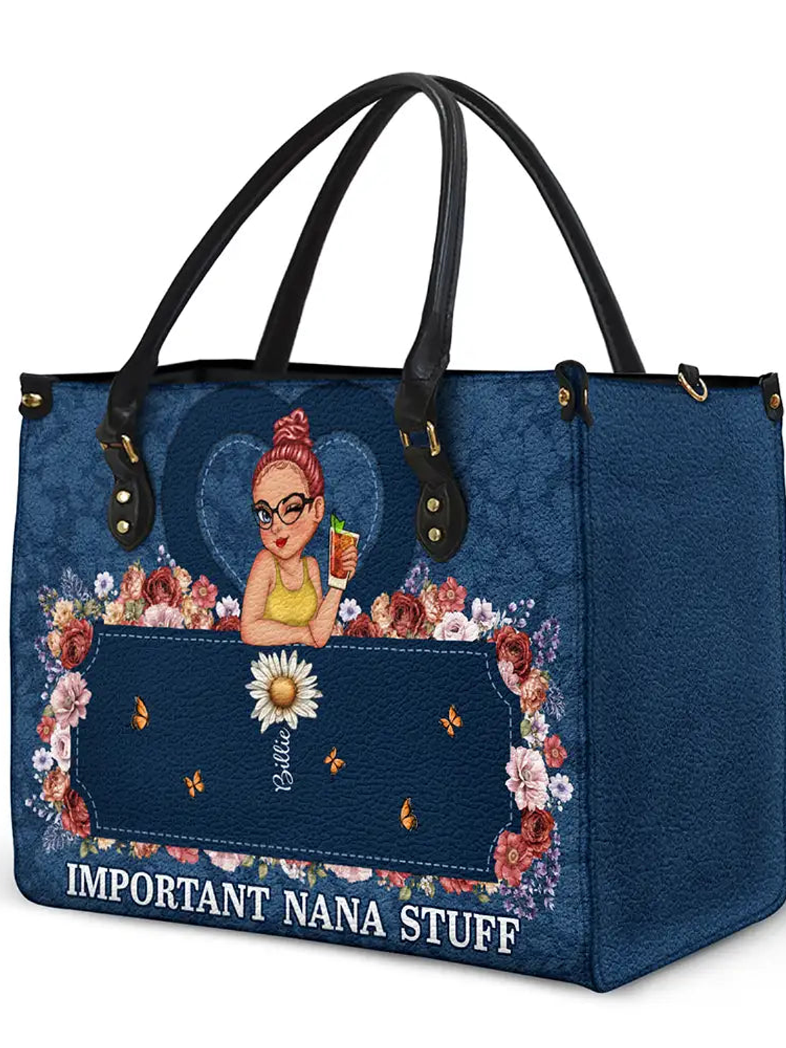 Important Nana Mom Stuff - Personalized Leather Bag 2