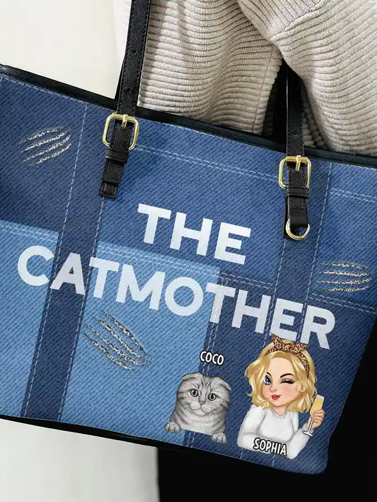 The Catmother - Personalized Leather Tote Bag 3
