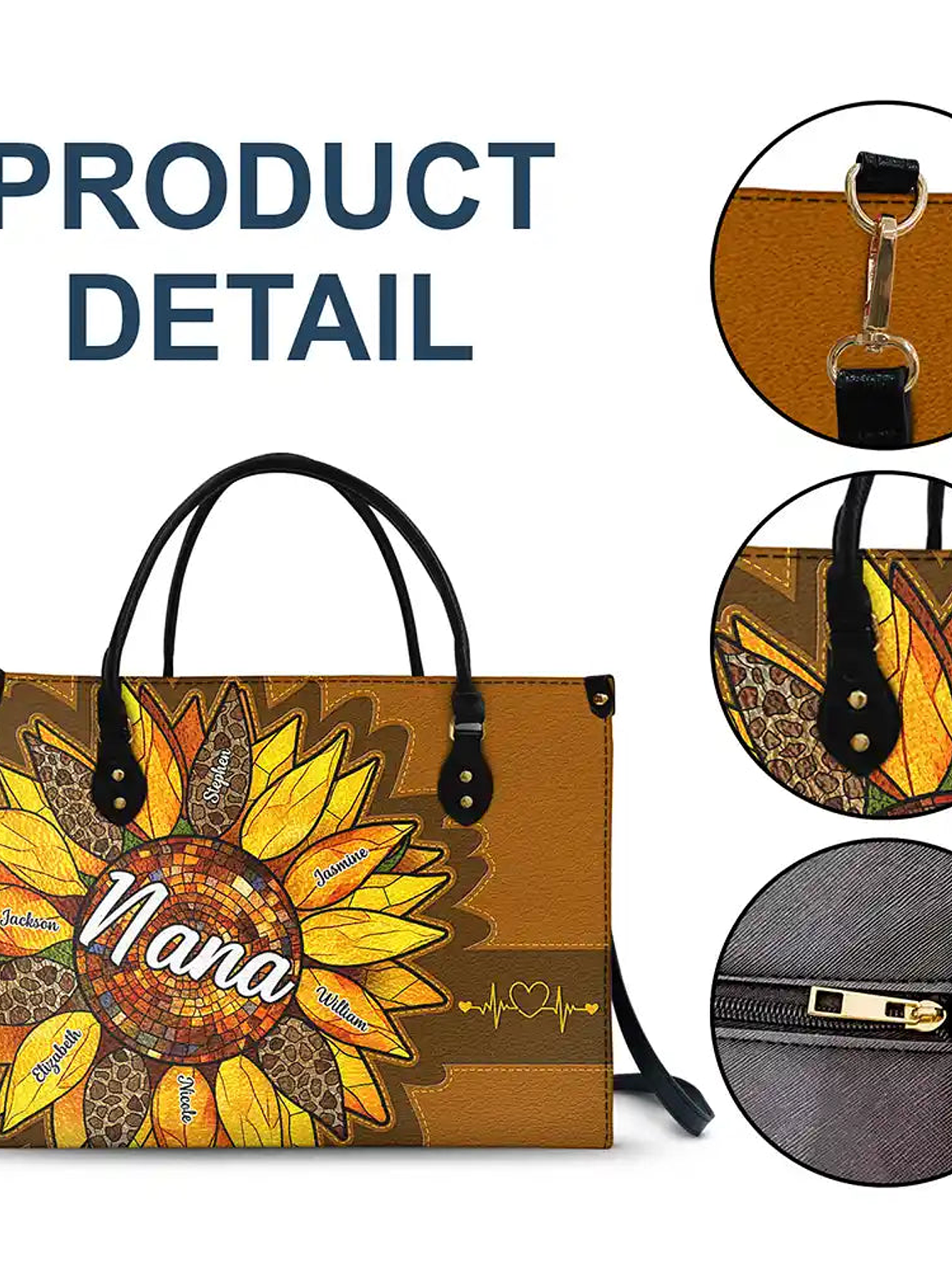 Nana Auntie Mom Family Sunflower - Personalized Leather Bag 7