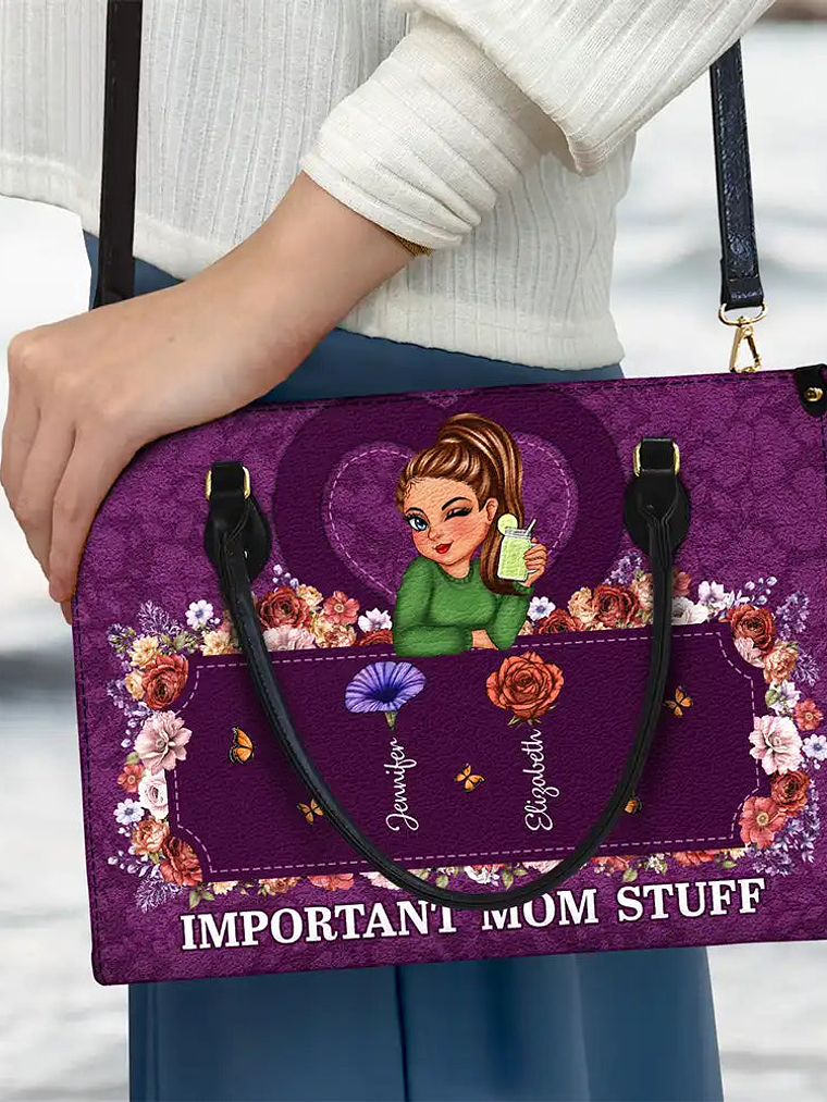 Important Nana Mom Stuff - Personalized Leather Bag 3